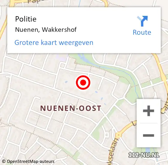 Locatie op kaart van de 112 melding: Politie Nuenen, Wakkershof op 19 augustus 2024 14:50