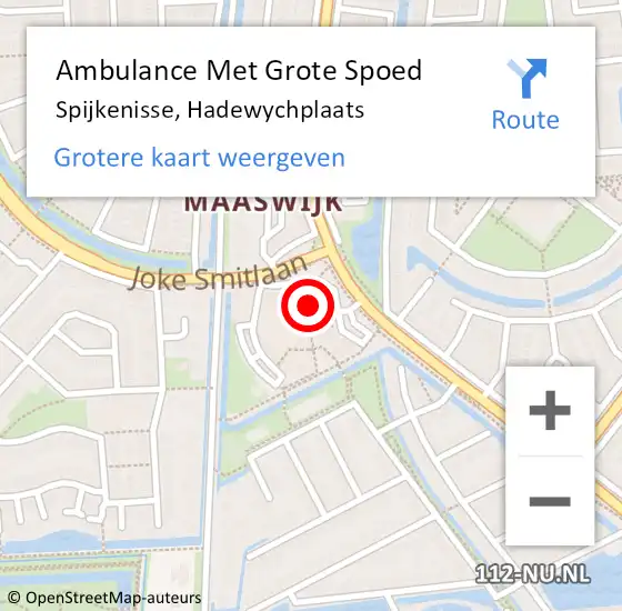 Locatie op kaart van de 112 melding: Ambulance Met Grote Spoed Naar Spijkenisse, Hadewychplaats op 19 augustus 2024 14:51