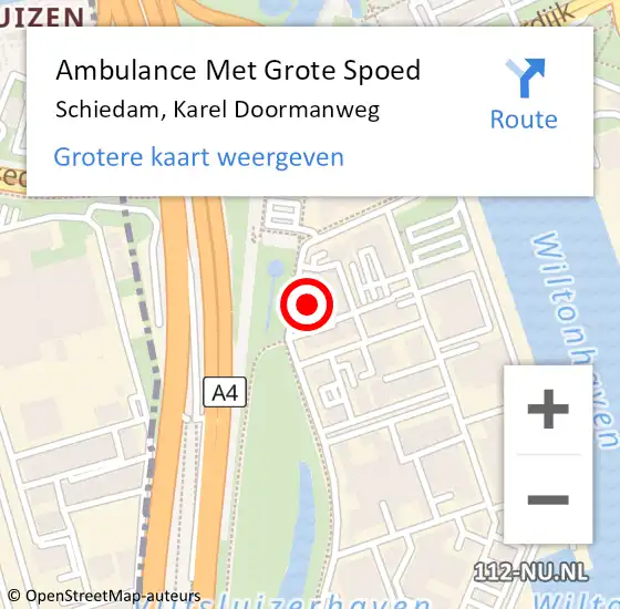 Locatie op kaart van de 112 melding: Ambulance Met Grote Spoed Naar Schiedam, Karel Doormanweg op 19 augustus 2024 14:58