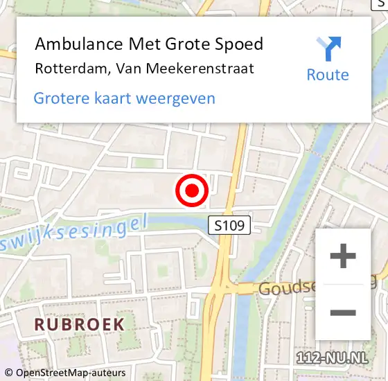 Locatie op kaart van de 112 melding: Ambulance Met Grote Spoed Naar Rotterdam, Van Meekerenstraat op 19 augustus 2024 14:59