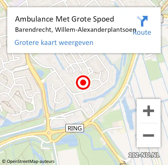 Locatie op kaart van de 112 melding: Ambulance Met Grote Spoed Naar Barendrecht, Willem-Alexanderplantsoen op 19 augustus 2024 15:02