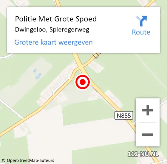 Locatie op kaart van de 112 melding: Politie Met Grote Spoed Naar Dwingeloo, Spieregerweg op 19 augustus 2024 15:24