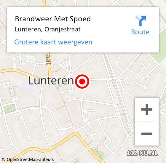 Locatie op kaart van de 112 melding: Brandweer Met Spoed Naar Lunteren, Oranjestraat op 19 augustus 2024 15:25