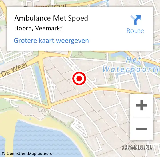 Locatie op kaart van de 112 melding: Ambulance Met Spoed Naar Hoorn, Veemarkt op 19 augustus 2024 15:28