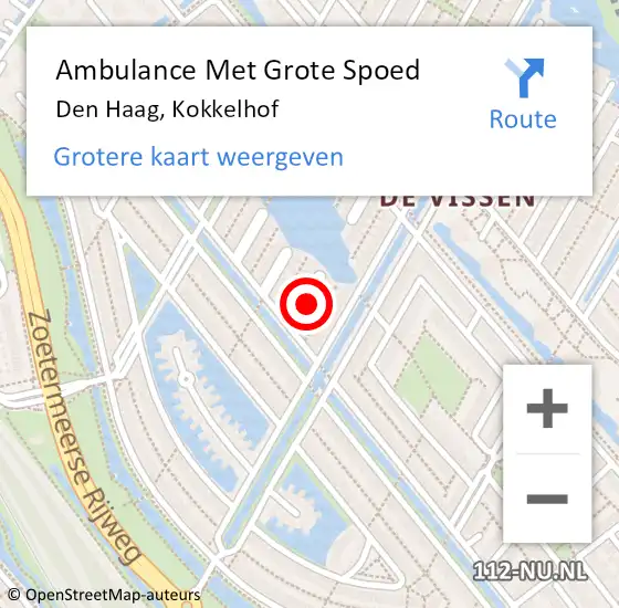 Locatie op kaart van de 112 melding: Ambulance Met Grote Spoed Naar Den Haag, Kokkelhof op 19 augustus 2024 16:09