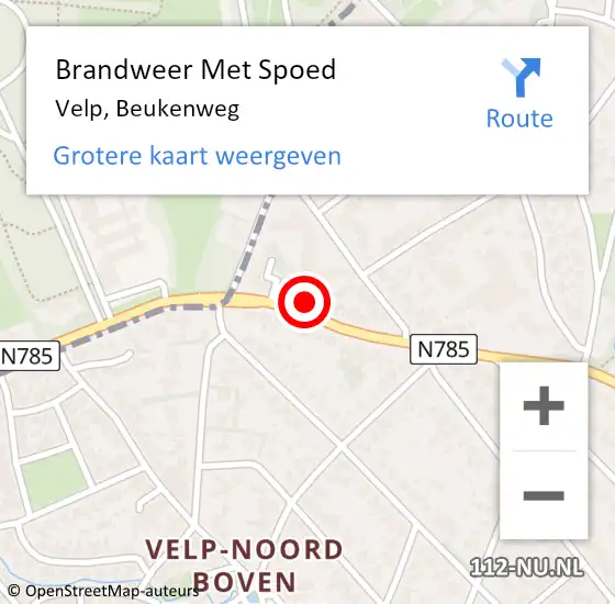 Locatie op kaart van de 112 melding: Brandweer Met Spoed Naar Velp, Beukenweg op 19 augustus 2024 16:16