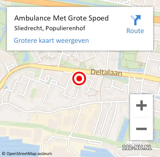 Locatie op kaart van de 112 melding: Ambulance Met Grote Spoed Naar Sliedrecht, Populierenhof op 19 augustus 2024 16:19