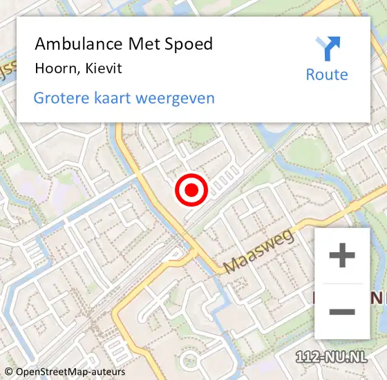 Locatie op kaart van de 112 melding: Ambulance Met Spoed Naar Hoorn, Kievit op 19 augustus 2024 16:36