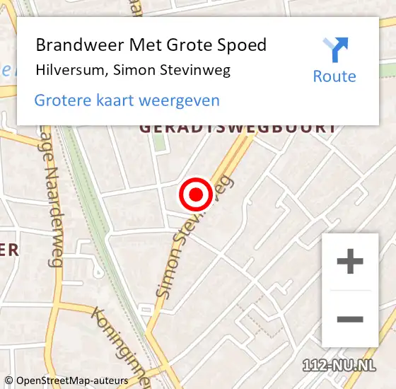 Locatie op kaart van de 112 melding: Brandweer Met Grote Spoed Naar Hilversum, Simon Stevinweg op 19 augustus 2024 16:39