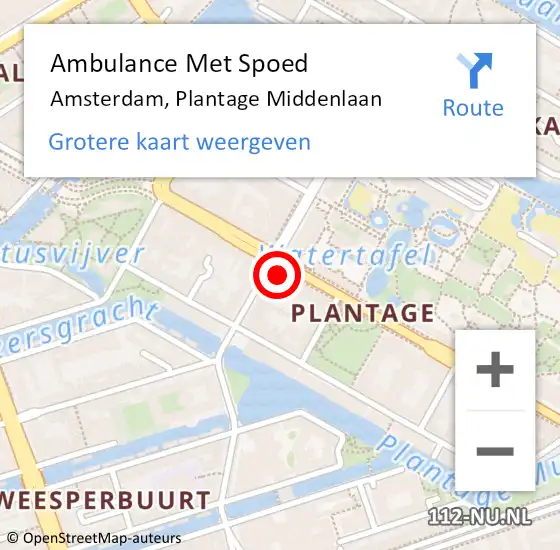 Locatie op kaart van de 112 melding: Ambulance Met Spoed Naar Amsterdam, Plantage Middenlaan op 19 augustus 2024 16:44