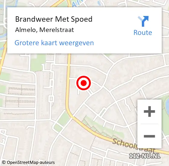 Locatie op kaart van de 112 melding: Brandweer Met Spoed Naar Almelo, Merelstraat op 19 augustus 2024 17:10