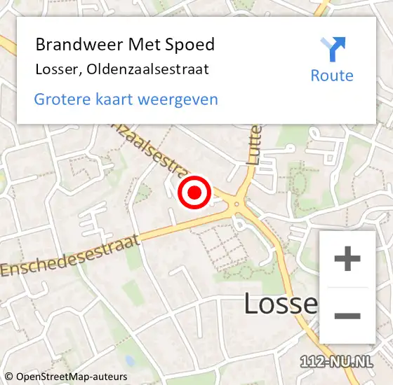 Locatie op kaart van de 112 melding: Brandweer Met Spoed Naar Losser, Oldenzaalsestraat op 19 augustus 2024 17:25