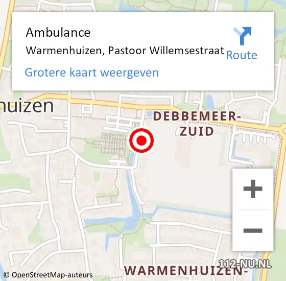 Locatie op kaart van de 112 melding: Ambulance Warmenhuizen, Pastoor Willemsestraat op 19 augustus 2024 17:33