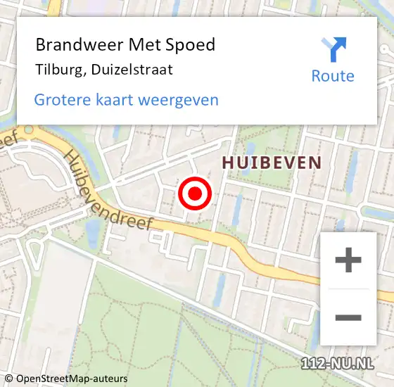 Locatie op kaart van de 112 melding: Brandweer Met Spoed Naar Tilburg, Duizelstraat op 19 augustus 2024 17:48