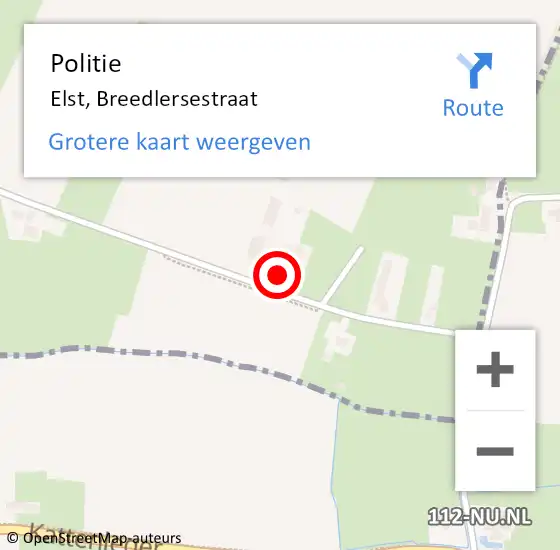 Locatie op kaart van de 112 melding: Politie Elst, Breedlersestraat op 19 augustus 2024 17:49