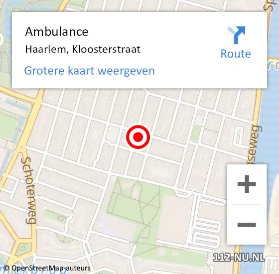 Locatie op kaart van de 112 melding: Ambulance Haarlem, Kloosterstraat op 19 augustus 2024 18:03