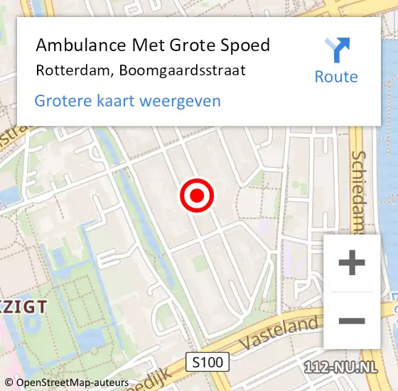 Locatie op kaart van de 112 melding: Ambulance Met Grote Spoed Naar Rotterdam, Boomgaardsstraat op 19 augustus 2024 18:15