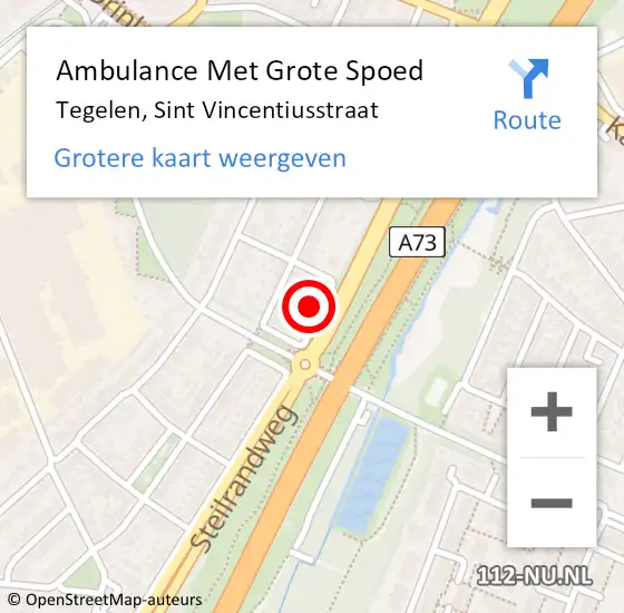 Locatie op kaart van de 112 melding: Ambulance Met Grote Spoed Naar Tegelen, Sint Vincentiusstraat op 16 oktober 2014 20:48