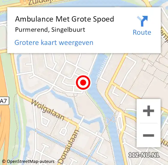 Locatie op kaart van de 112 melding: Ambulance Met Grote Spoed Naar Purmerend, Singelbuurt op 19 augustus 2024 18:33