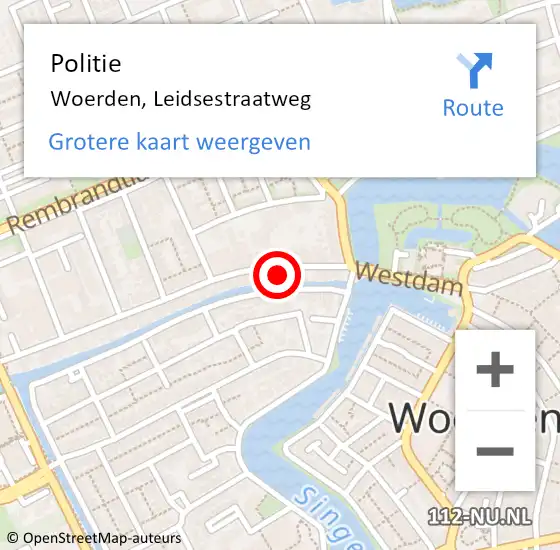 Locatie op kaart van de 112 melding: Politie Woerden, Leidsestraatweg op 19 augustus 2024 18:35