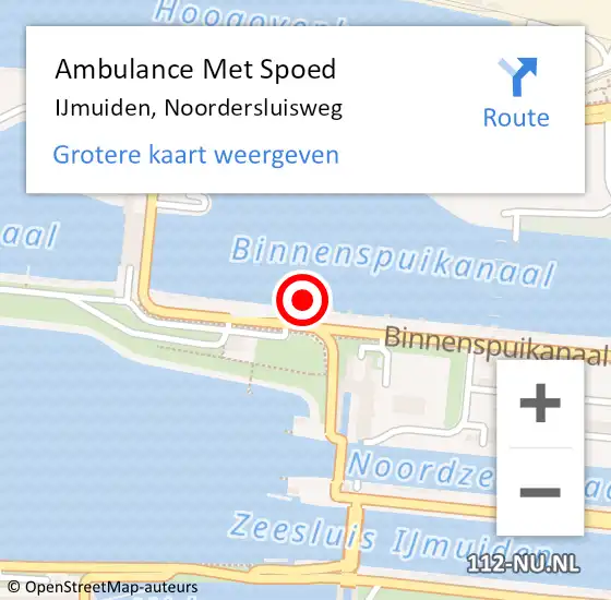 Locatie op kaart van de 112 melding: Ambulance Met Spoed Naar IJmuiden, Noordersluisweg op 19 augustus 2024 18:39