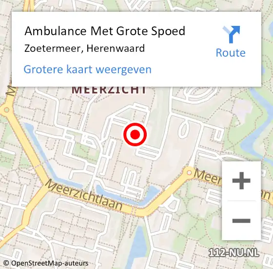 Locatie op kaart van de 112 melding: Ambulance Met Grote Spoed Naar Zoetermeer, Herenwaard op 19 augustus 2024 18:40