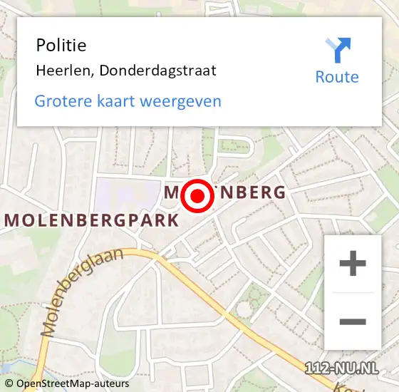 Locatie op kaart van de 112 melding: Politie Heerlen, Donderdagstraat op 19 augustus 2024 18:44