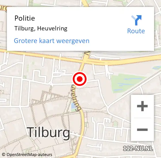 Locatie op kaart van de 112 melding: Politie Tilburg, Heuvelring op 19 augustus 2024 18:51