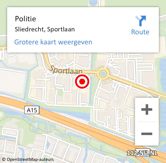 Locatie op kaart van de 112 melding: Politie Sliedrecht, Sportlaan op 19 augustus 2024 18:57