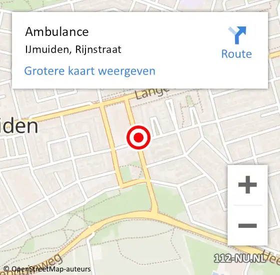 Locatie op kaart van de 112 melding: Ambulance IJmuiden, Rijnstraat op 19 augustus 2024 19:12