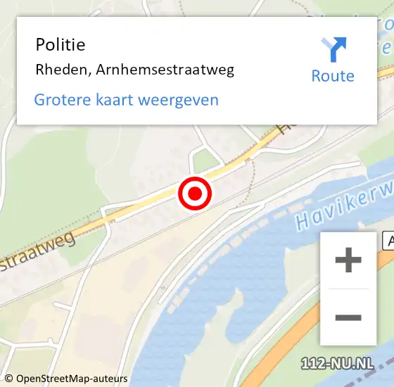 Locatie op kaart van de 112 melding: Politie Rheden, Arnhemsestraatweg op 19 augustus 2024 19:25