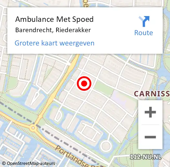 Locatie op kaart van de 112 melding: Ambulance Met Spoed Naar Barendrecht, Riederakker op 19 augustus 2024 19:41