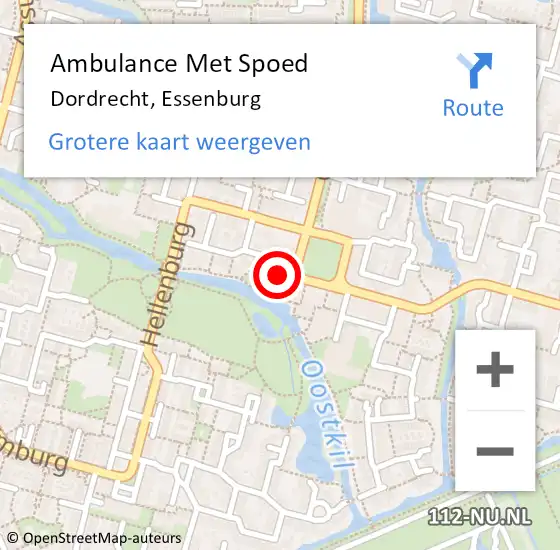 Locatie op kaart van de 112 melding: Ambulance Met Spoed Naar Dordrecht, Essenburg op 19 augustus 2024 19:55