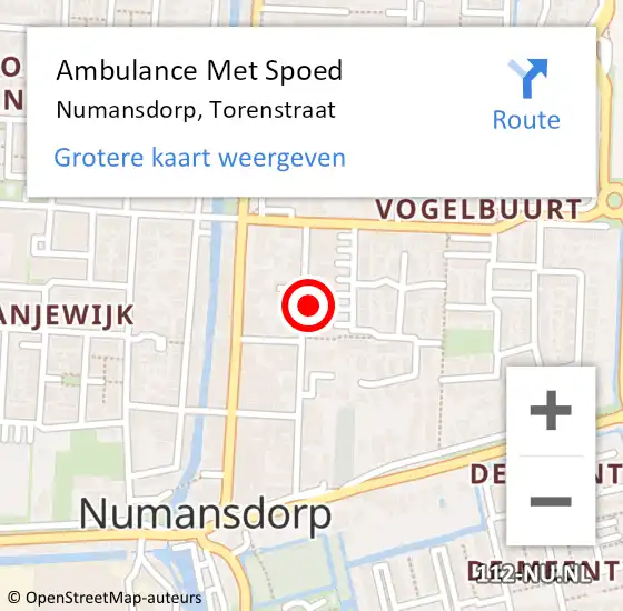 Locatie op kaart van de 112 melding: Ambulance Met Spoed Naar Numansdorp, Torenstraat op 19 augustus 2024 19:57