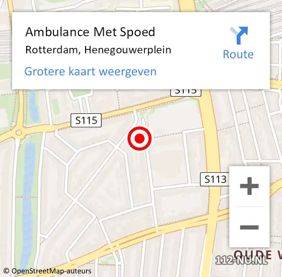 Locatie op kaart van de 112 melding: Ambulance Met Spoed Naar Rotterdam, Henegouwerplein op 19 augustus 2024 20:05