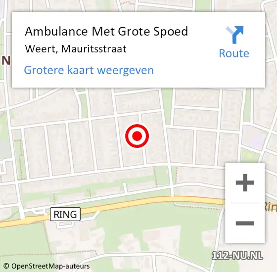 Locatie op kaart van de 112 melding: Ambulance Met Grote Spoed Naar Weert, Mauritsstraat op 19 augustus 2024 20:09