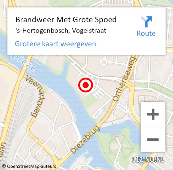 Locatie op kaart van de 112 melding: Brandweer Met Grote Spoed Naar 's-Hertogenbosch, Vogelstraat op 19 augustus 2024 20:13