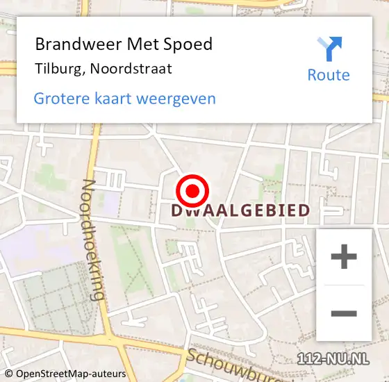 Locatie op kaart van de 112 melding: Brandweer Met Spoed Naar Tilburg, Noordstraat op 19 augustus 2024 20:16