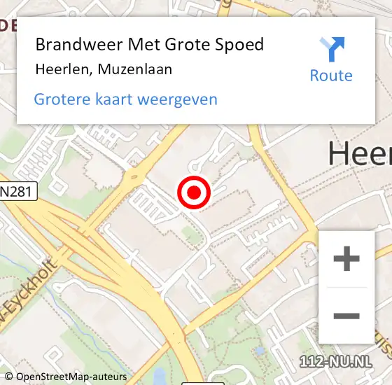 Locatie op kaart van de 112 melding: Brandweer Met Grote Spoed Naar Heerlen, Muzenlaan op 19 augustus 2024 20:26