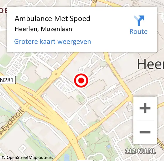 Locatie op kaart van de 112 melding: Ambulance Met Spoed Naar Heerlen, Muzenlaan op 19 augustus 2024 20:28