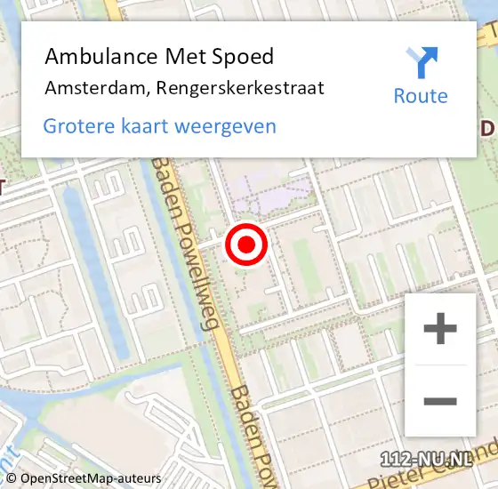 Locatie op kaart van de 112 melding: Ambulance Met Spoed Naar Amsterdam, Rengerskerkestraat op 19 augustus 2024 20:48