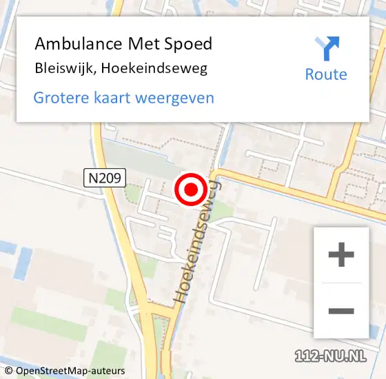 Locatie op kaart van de 112 melding: Ambulance Met Spoed Naar Bleiswijk, Hoekeindseweg op 19 augustus 2024 20:53