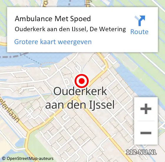 Locatie op kaart van de 112 melding: Ambulance Met Spoed Naar Ouderkerk aan den IJssel, De Wetering op 19 augustus 2024 21:08