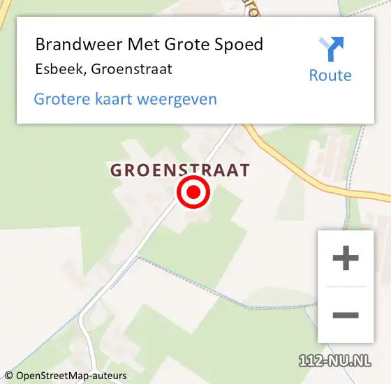 Locatie op kaart van de 112 melding: Brandweer Met Grote Spoed Naar Esbeek, Groenstraat op 19 augustus 2024 21:09