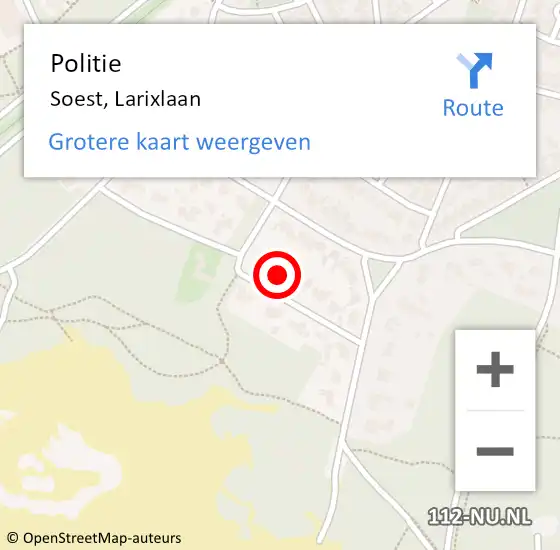 Locatie op kaart van de 112 melding: Politie Soest, Larixlaan op 19 augustus 2024 21:49