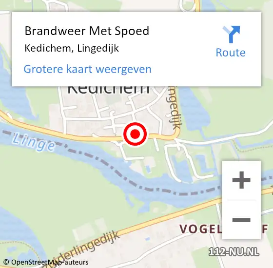 Locatie op kaart van de 112 melding: Brandweer Met Spoed Naar Kedichem, Lingedijk op 19 augustus 2024 21:51