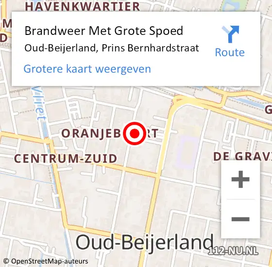 Locatie op kaart van de 112 melding: Brandweer Met Grote Spoed Naar Oud-Beijerland, Prins Bernhardstraat op 19 augustus 2024 22:49