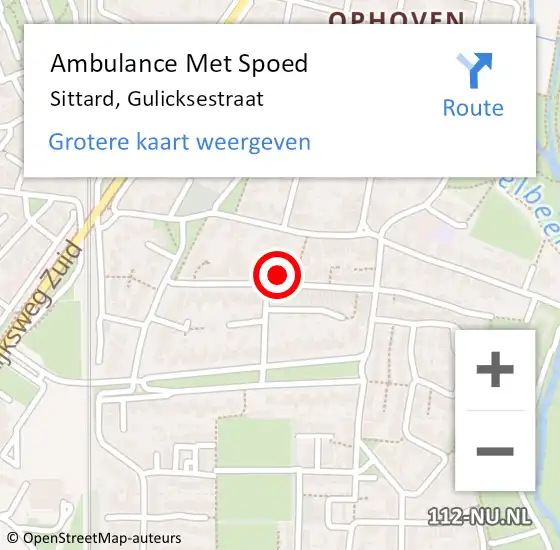 Locatie op kaart van de 112 melding: Ambulance Met Spoed Naar Sittard, Gulicksestraat op 16 oktober 2014 21:23