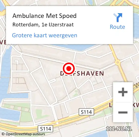 Locatie op kaart van de 112 melding: Ambulance Met Spoed Naar Rotterdam, 1e IJzerstraat op 20 augustus 2024 00:12