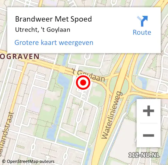 Locatie op kaart van de 112 melding: Brandweer Met Spoed Naar Utrecht, 't Goylaan op 20 augustus 2024 00:20